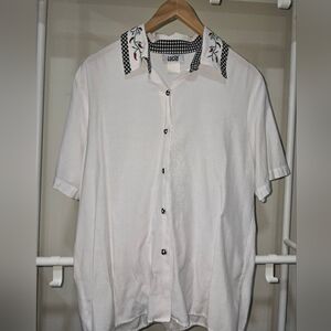 VTG LUCIA White Checkered Chili Pepper Embroidered Shirt. Womens 12